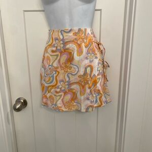 Source Unknown Floral Psychedelic Mini Skirt in Orange, Pink, Yellow